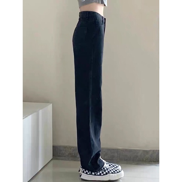 Quần jean bò ống rộng suông xuông nữ jeans cạp cao phong cách Hàn Quốc sành điệu style năm 2021