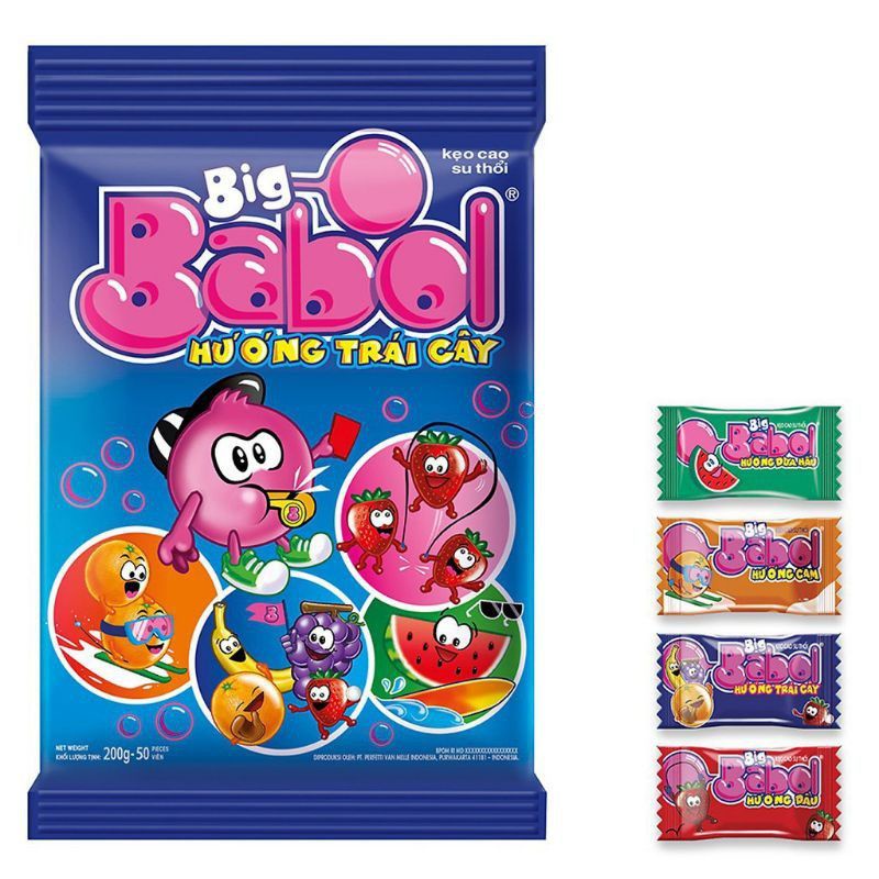 Kẹo cao su big babol hương trái cây túi 50 chiếc