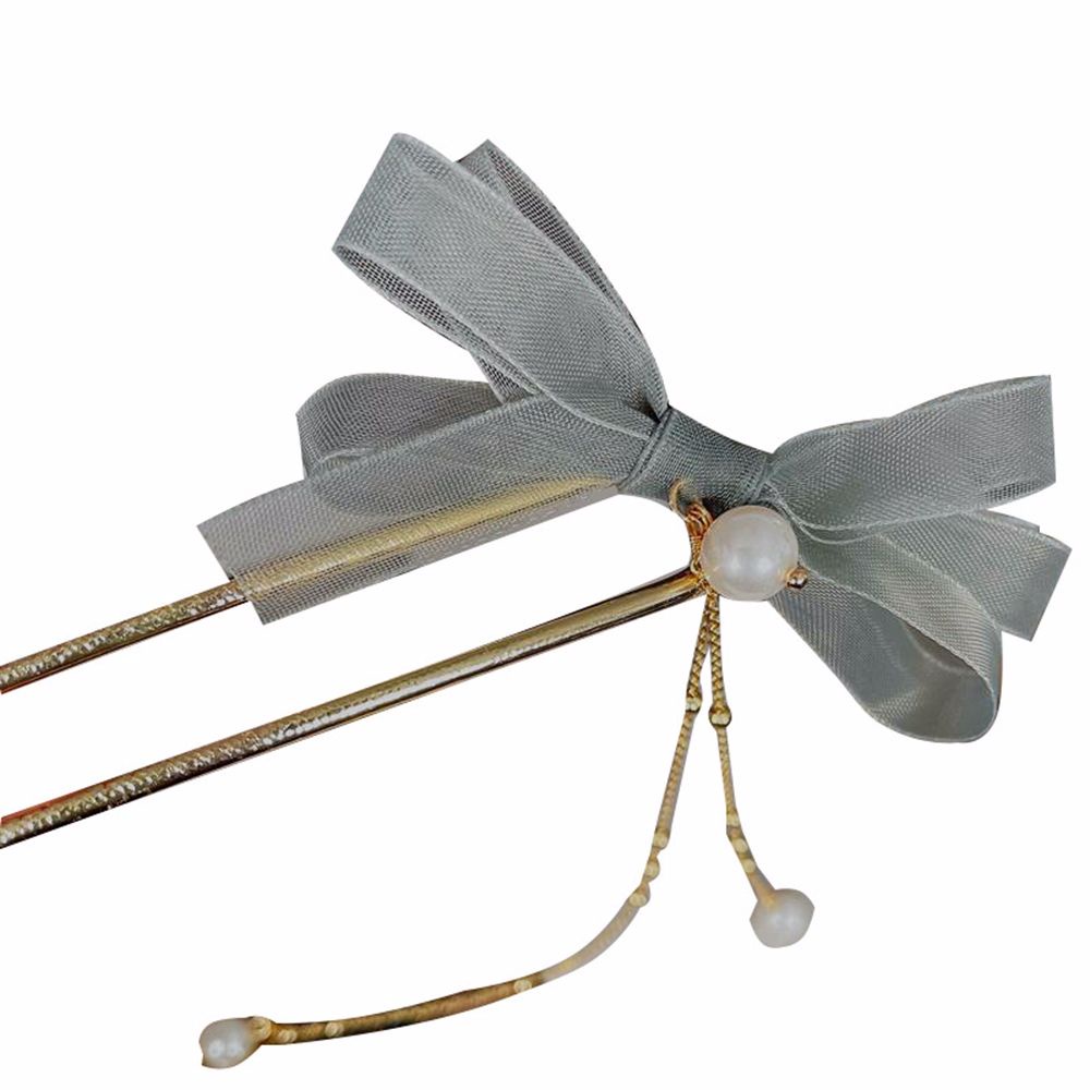 Trâm cài tóc hình chữ U hợp kim mặt nơ lưới đính tua rua ngọc trai nhân tạo phong cách Hàn Quốc vintage cổ điển cho nữ