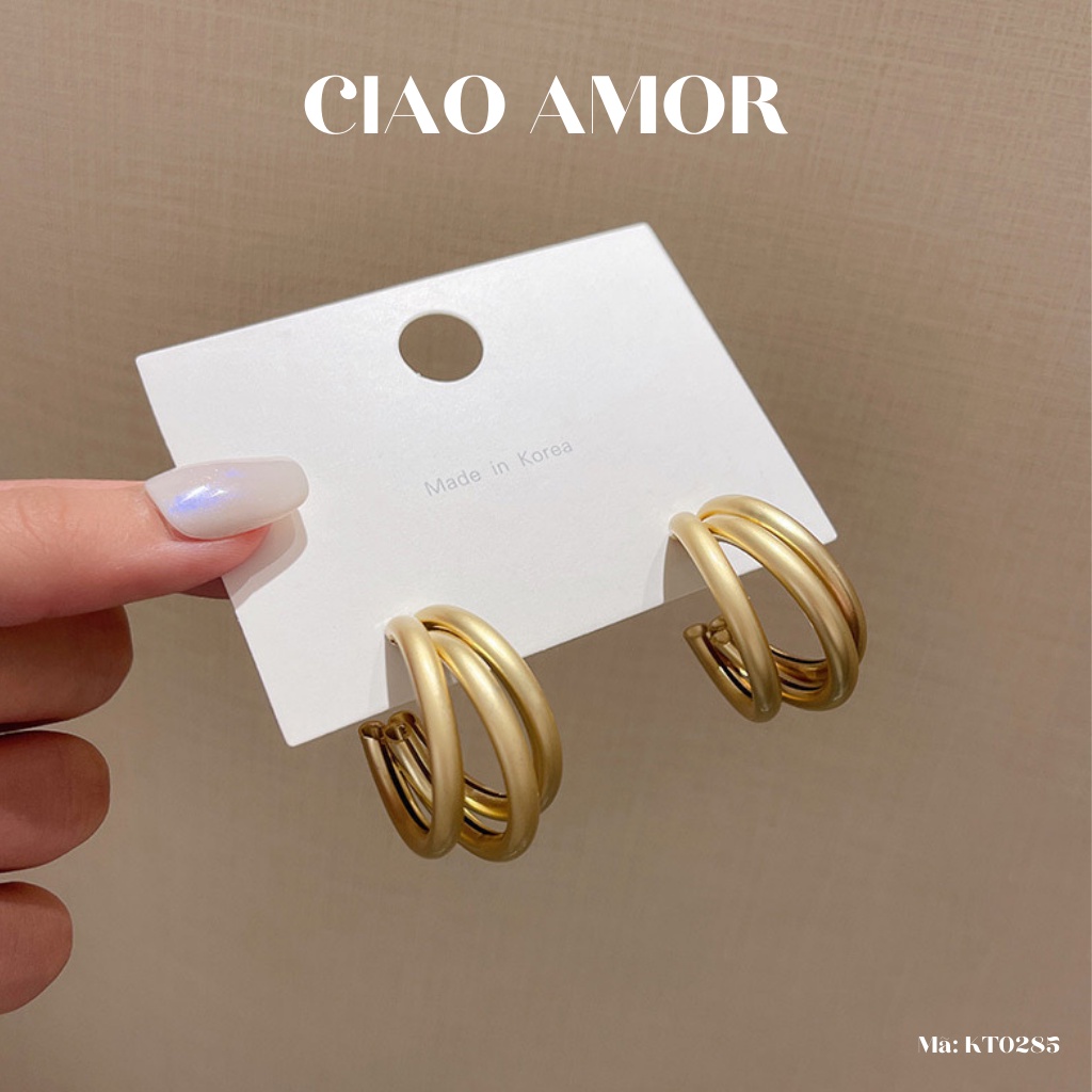 Khuyên tai nữ, bông tai vòng tròn 3 lớp hot trend Trang sức Ciao Amor - KT0285
