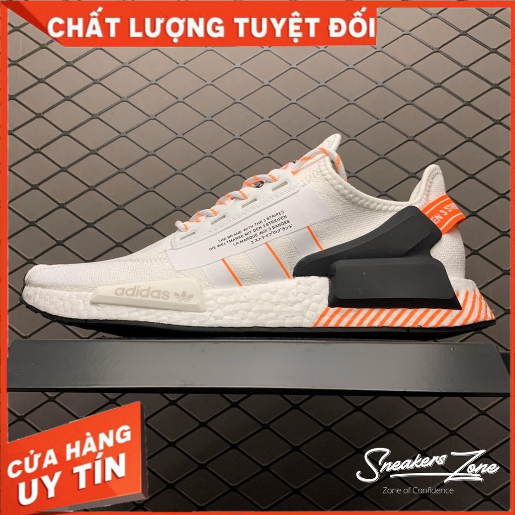 (FREESHIP+HỘP+QUÀ) Giày Thể Thao Nam Nữ Sneakers NMD R1 V2 Trắng Đế Đỏ Cổ Chun Cực Phong Cách Sneakers World