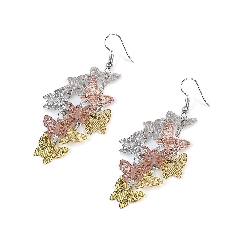 Khuyên tai kim loại dạng dây hình bướm nhiều màu sắc đầy cá tính