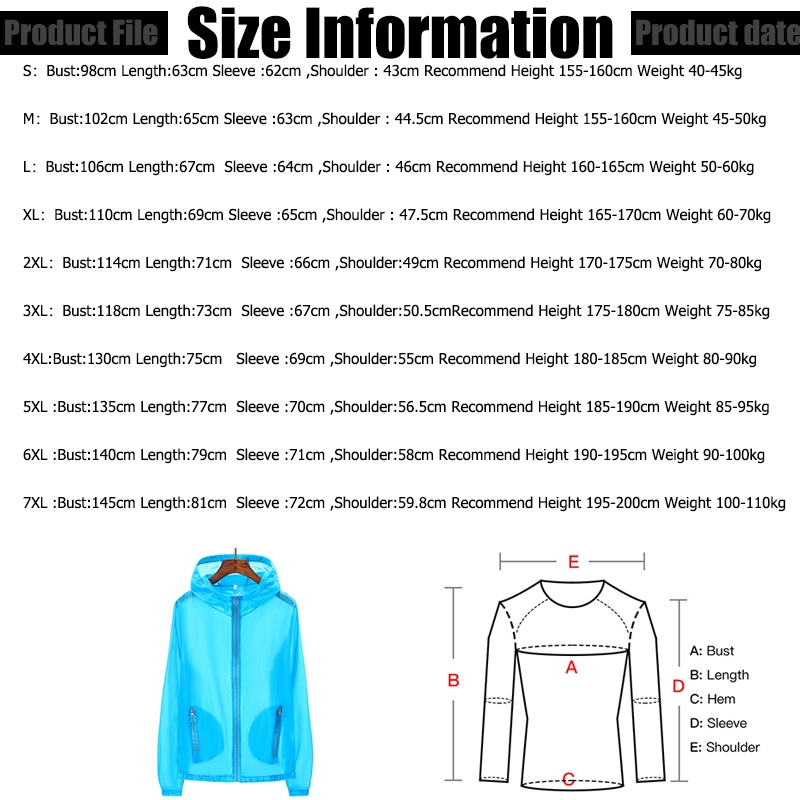 Áo Khoác Thể Thao Chống Nắng Siêu Nhẹ Nhanh Khô Thời Trang Unisex S-7XL BB095