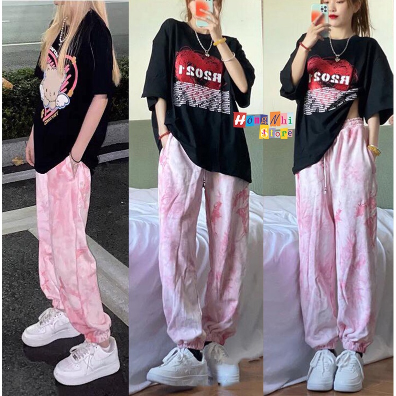Quần Jogger 3D Ulzzang Unisex Jogger Loang Màu Bo Lai Hồng V2 - MM