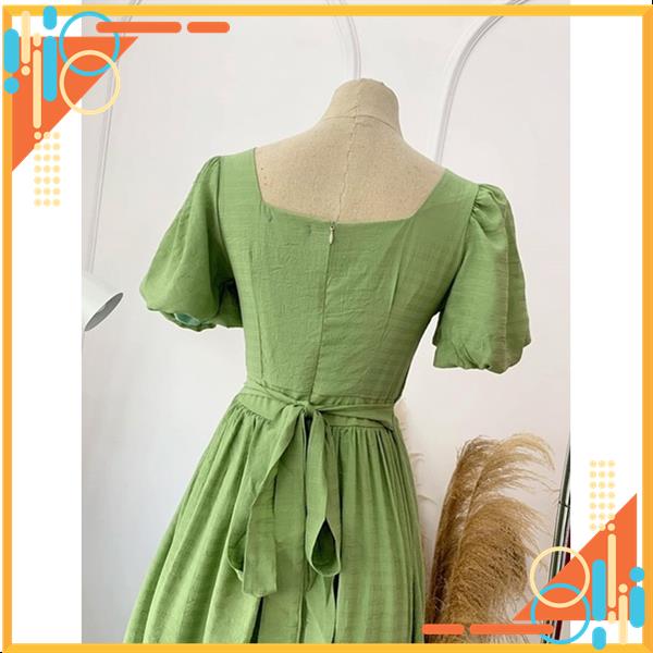 Đầm babydoll cổ vuông dáng dài, Váy đũi xước tay bồng nơ lưng 4 màu siêu hot MSP78246 | BigBuy360 - bigbuy360.vn