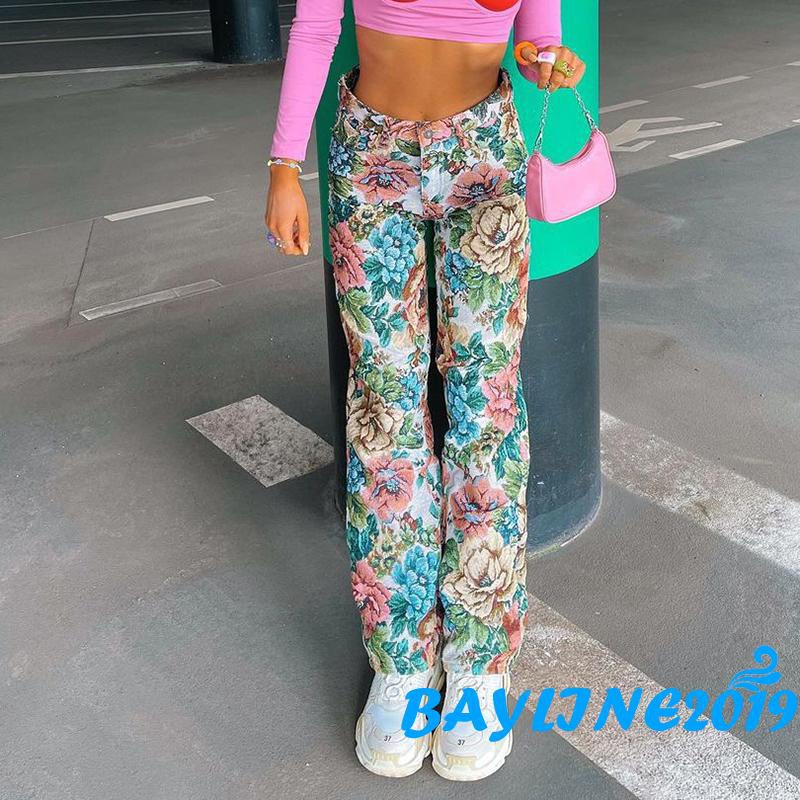 Quần Dài Nữ Ống Rộng Họa Tiết Hoa Thời Trang Cá Tính