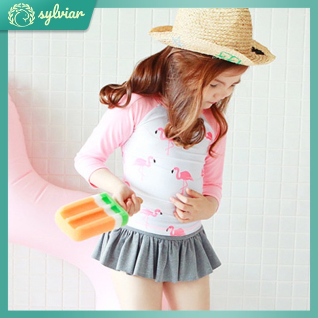 Bộ Đồ Bơi 3 Món Tay Dài Chống Nắng In Họa Tiết Thời Trang Cho Bé Gái