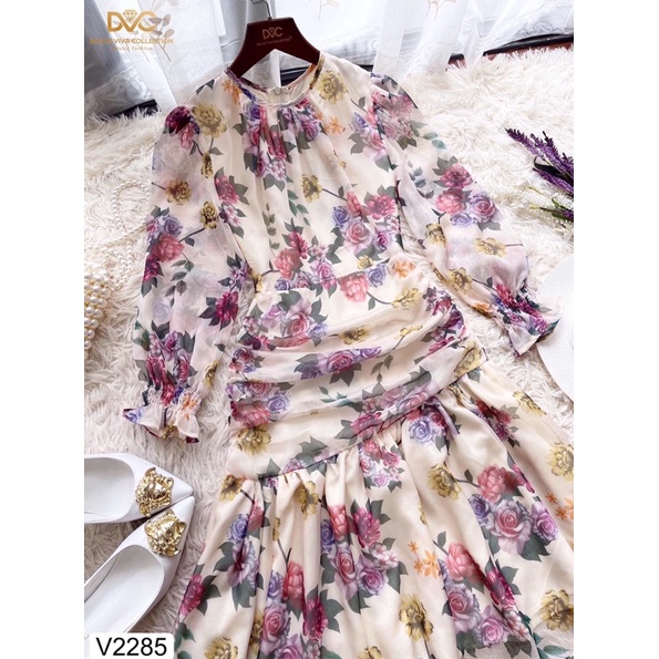 V2285 Váy voan hoa dài tay đuôi cá - Dolce viva colection