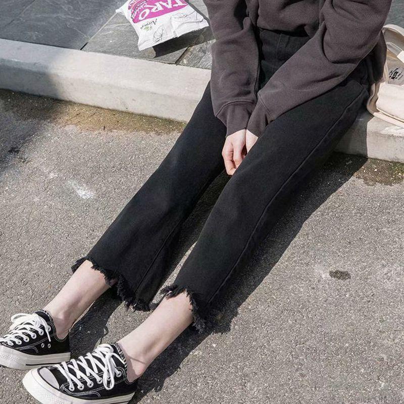 Quần jean ống rộng màu trơn thời trang nữ