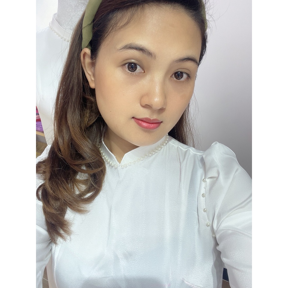 [𝐌𝐀𝐑𝐈𝐀] ÁO DÀI CÔ DÂU MÀU TRẮNG LỤA ĐÍNH NGỌC TRAI TAY BỒNG