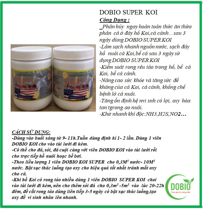 DOBIO SUPER KOI VI SINH DẠNG VIÊN NÉN ĐẬM ĐẶC CHUYÊN BIỆT CHO HỒ CÁ