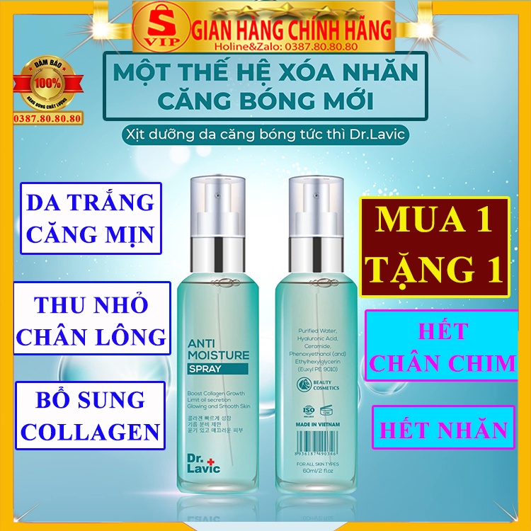 [AUTH-MUA 1 TẶNG 1] Xịt khoáng mặt cấp ẩm trắng da, căng bóng tức thì, se khít chân lông / Xịt khoáng Dr.Lavic xóa nhăn