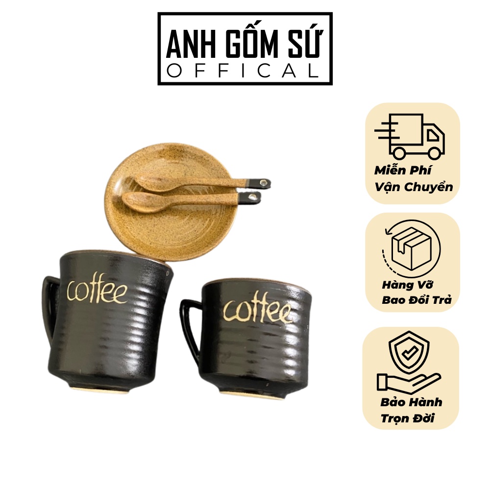Set tách cafe quai tam giác kèm đĩa tách trà Bát Tràng cao cấp