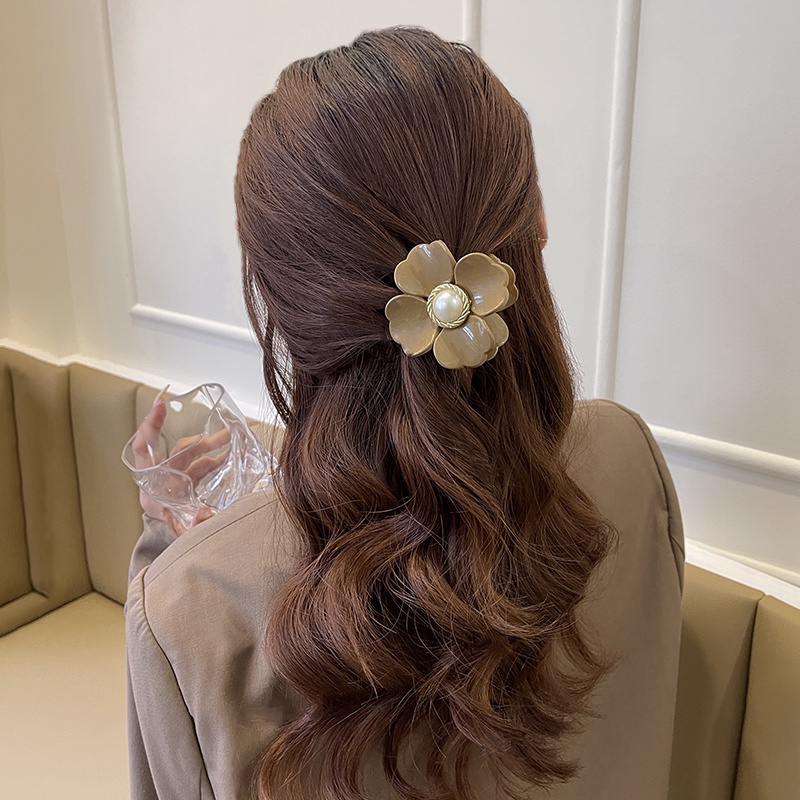 Kẹp Tóc Hình Hoa Đính Ngọc Trai Thiết Kế Đơn Giản Phong Cách Pháp Cho Nữ