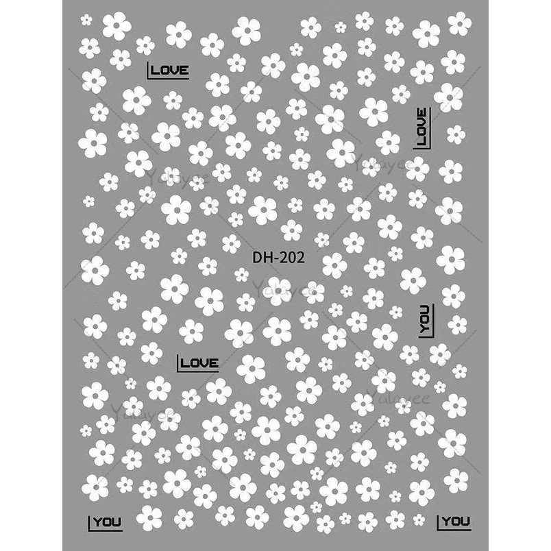 Miếng Dán Móng Tay Họa Tiết Hoa Màu Trắng/Đen Siêu Mỏng Phong Cách Nhật Bản