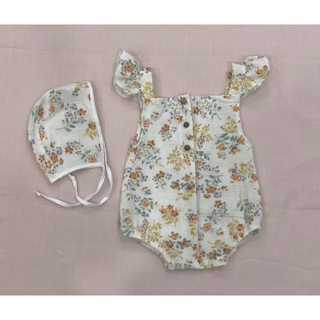 Áo liền quần bé gái sơ sinh, bodysuit bé gái sơ sinh vải muslin cotton cho bé 3 tháng, 6 tháng, 1 tuổi, 2 tuổi