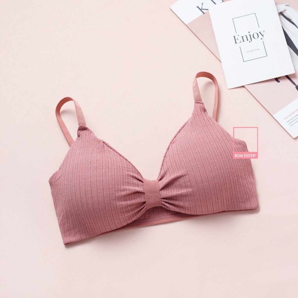 Áo lót không gọng mút mỏng kiểu nơ dễ thương màu trơn nâng ngực tự nhiên BOM SISTER BR308 | BigBuy360 - bigbuy360.vn