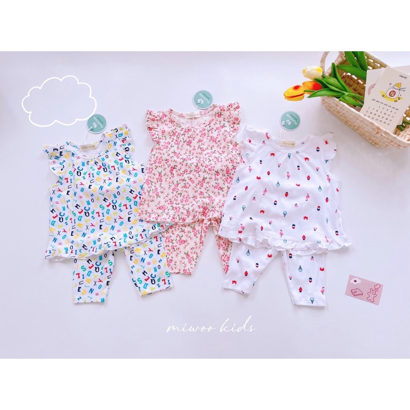 Đồ bộ cho bé gái Miwoo 1 đến 5 tuổi, áo sát nách cánh tiên quần lửng/ bộ quần áo mặc nhà bé gái - SGA