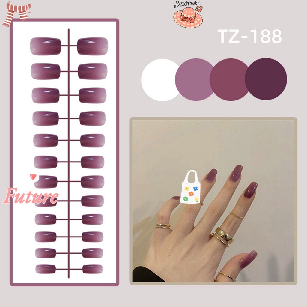 Bộ 24 Móng Tay Giả Đầu Vuông Dạng Nhấn Che Phủ Toàn Diện
