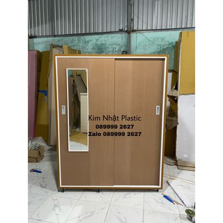 Tủ nhựa Đài Loan 1m4*1m8 cửa lùa gỗ đậm FREESHIP new