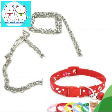 Combo dây xích chó inox +vòng cổ chó nhỏ và mèo (xích inox dài 1m4, vòng vỏ nhỏ xinh)