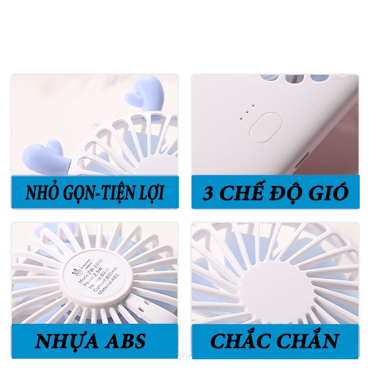 Quạt Mini Cầm Tay - Quạt Tích Điện Nhỏ Gọn Tiện Lợi 3 chế độ gió Q2