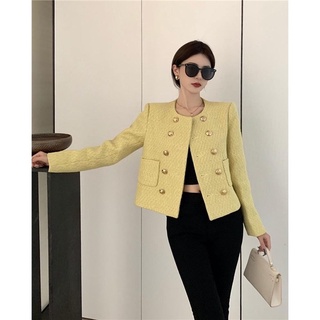 -Áo dạ tweed nữ ngắn cổ tròn nữ tính kiểu Pháp