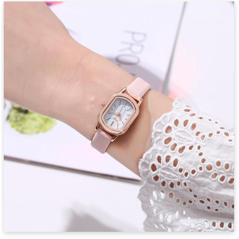Đồng Hồ Nữ Dây Da C.A.Y - C01 - Mặt Hình Chữ Nhật - Viền Vàng Cao Cấp - Nhỏ Gọn Tinh Tế