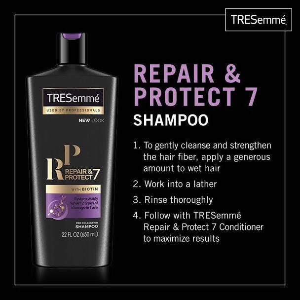 Dầu gội xả TRESemme 650ml Repair & Protect 7, Keratin Smooth giữ màu, vào nếp suôn mượt - Mỹ