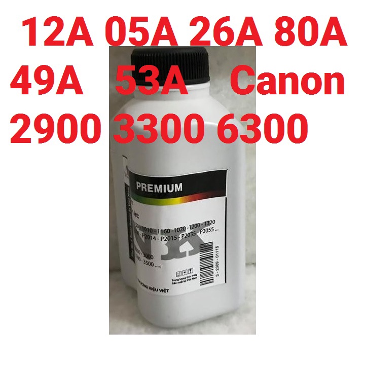Mực nạp 12A 26A 05A 49A Combo 5 chai Premium mực nạp 12A/26A/05A/49A/53A/80A Canon 303/2900/308/315/319