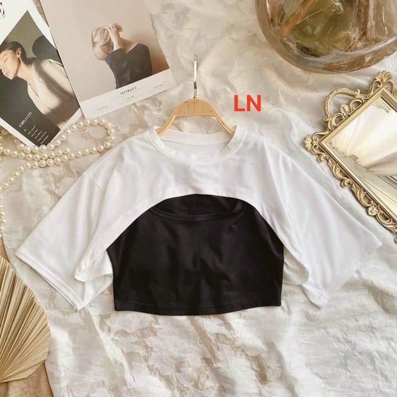 Sét áo croptop + áo ba lỗ DA