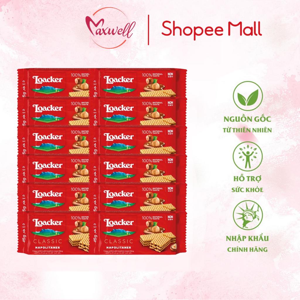 Bánh xốp Loacker Classic Napolitaner 3 lớp giòn ít ngọt 540g hộp 12 gói Maxwell68