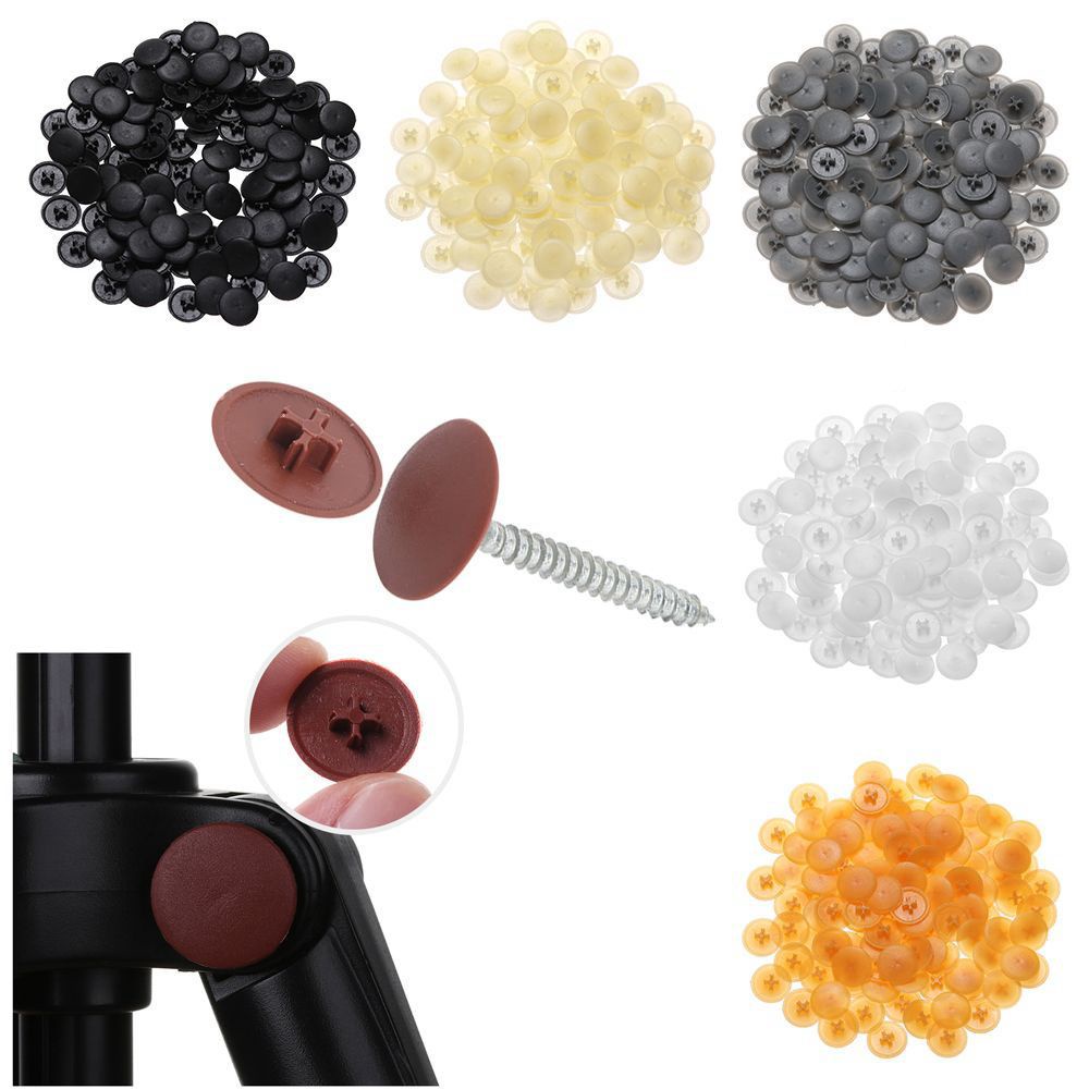 Set 100 nắp đậy lỗ vít YIYU hình tròn dẹt rãnh chữ thập bằng nhựa có nhiều màu trang trí nội thất xe hơi