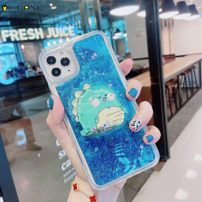 OPPO F11 F9 F5 F3 F1 Plus F1s K3 A83 A73 A73S A57 A39 A3 A1 Phone Case Quicksand Liquid Dinosaur Holder Stand Bracket Glitter Bling Cartoon Cute Clear Transparent Soft Case Cover