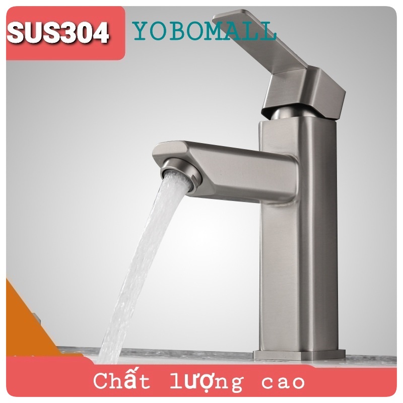 [ 304 ] Bộ Vòi chậu rửa lavabo nóng  lạnh cao cấp inox 304 thiết bị phòng tắm YOBOMALL