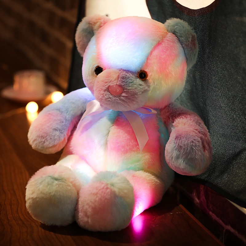 AIXINI ✨30/50CM Rainbow Creative Light Up LED Teddy Bear Stuffed Animals Plush Toy Colorful Glowing Christmas Gift for Kids Pillow