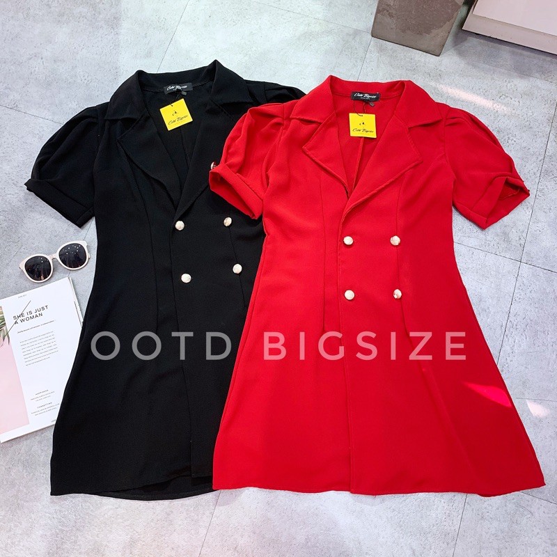 Đầm bigsize cổ vest 4 nút vàng