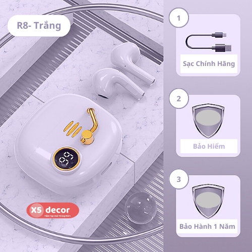 Tai Nghe Không Dây Bluetooth R8 Tai Nghe Nhét Tai - Phong Cách Retro Độc Đáo, 5 Màu Ưa Chuộng Đen, Tím, Trắng, Xanh Rêu