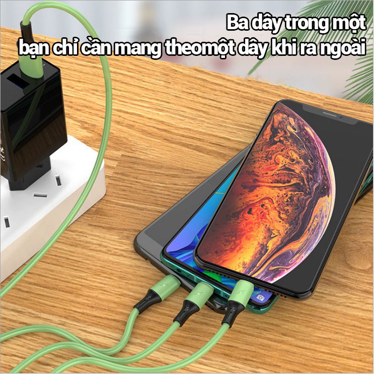 【UNI】Dây cáp sạc 3 in1  nhiều cổng sạc USB micro type C lightning 3 trong 1 cho điện thoại iPhone Samsung Huawei dài 1.2