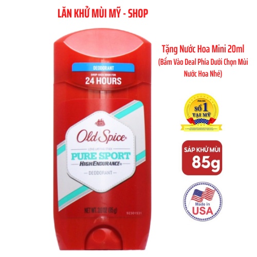 Lăn Khử Mùi Old Spice Pure Sport USA 85g Sáp Xanh Nắp Đỏ Nam Nữ