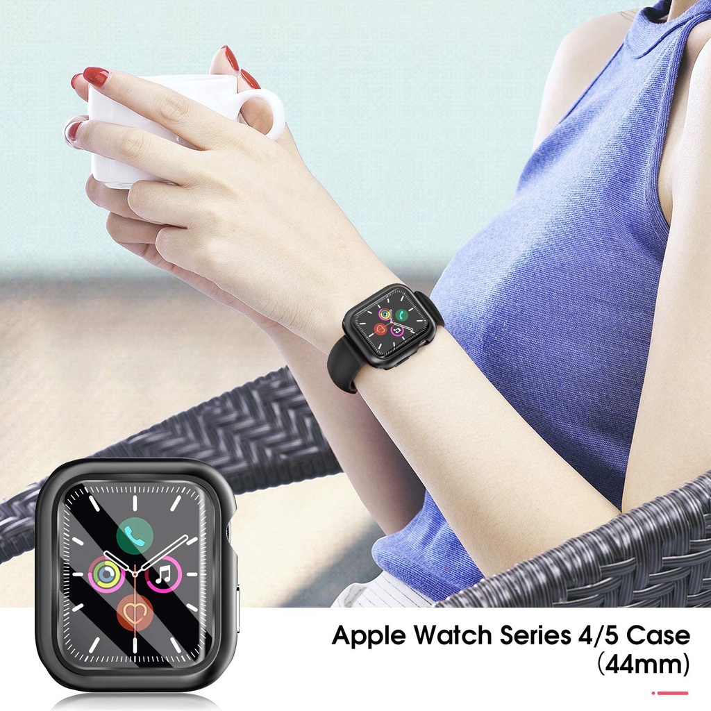 Ốp Bảo Vệ Mặt Đồng Hồ + Kính Cường Lực Bảo Vệ Màn Hình apple watch 38 40 41 42 44 45mm Series 7 6 5 4 3 2 1 SE