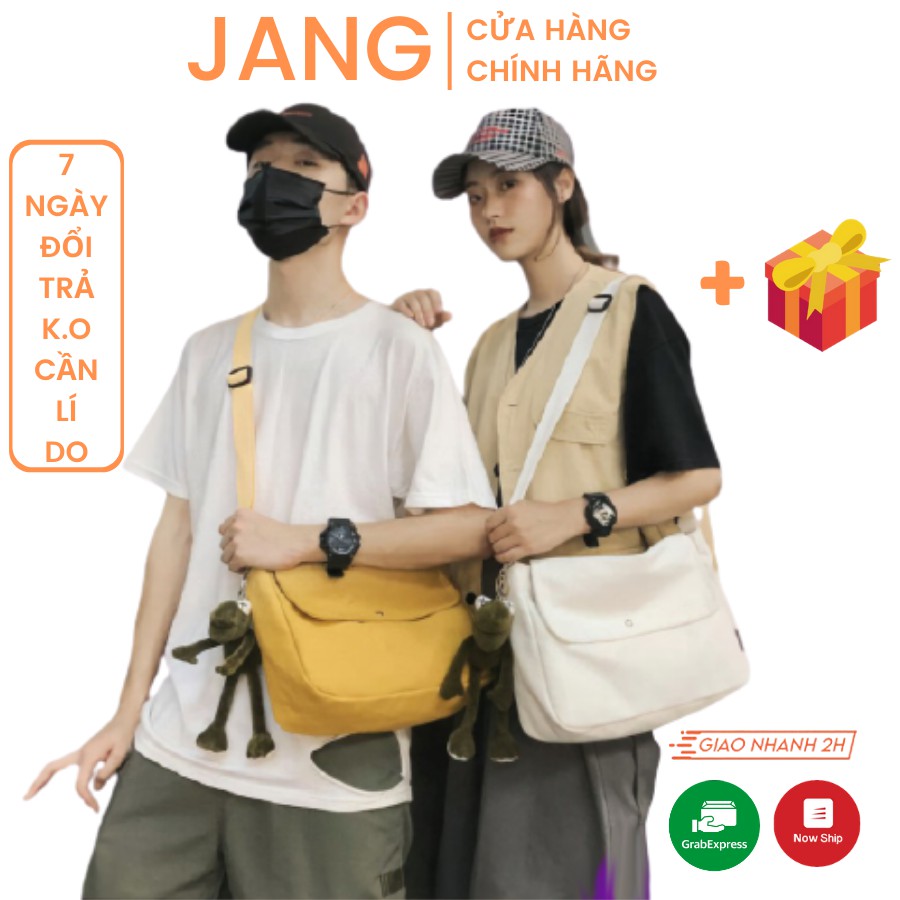 Túi Vải Nắp Lệch Đeo Chéo Nút Đồng 🦋 Túi Tote Chéo Vải Canvas Dáng Unisex 2 Màu Đặc Biệt 🦋