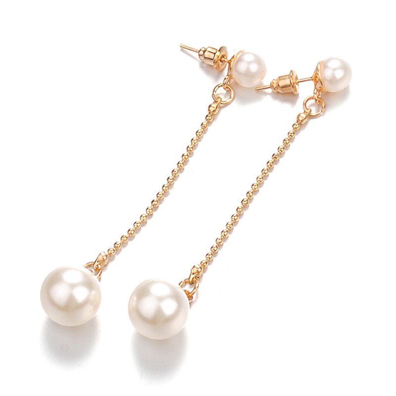 Bông tai dài đính ngọc trai giả thanh lịch