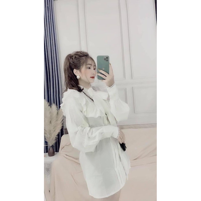 ÁO SƠ MI XẾP LY BÈO THẮT NƠ PHA VIỀN REN