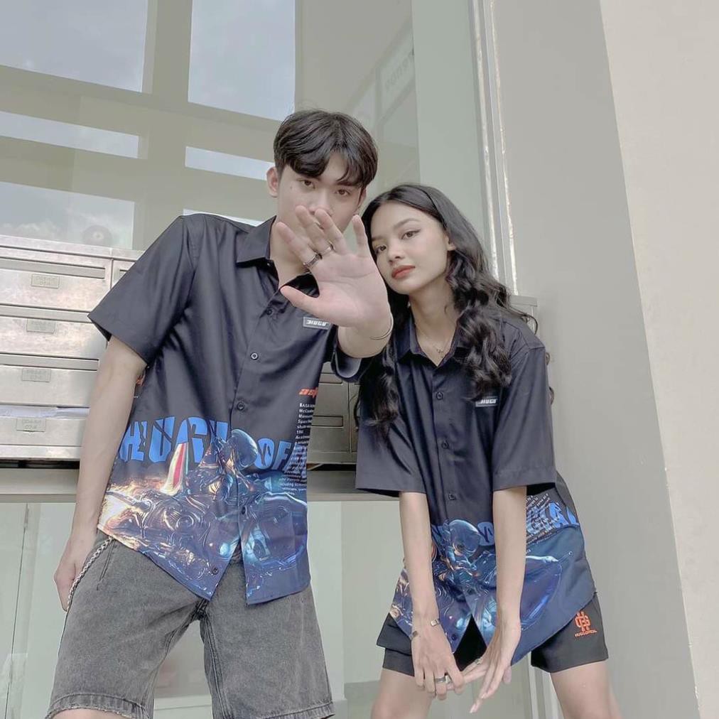 Áo sơ mi Unisex HUGU form rộng mẫu mới in hình 3D cực cá tính (kèm ảnh thật) xịn