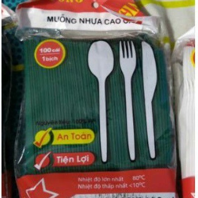 [Bịch 100] Muỗng nhựa màu xanh