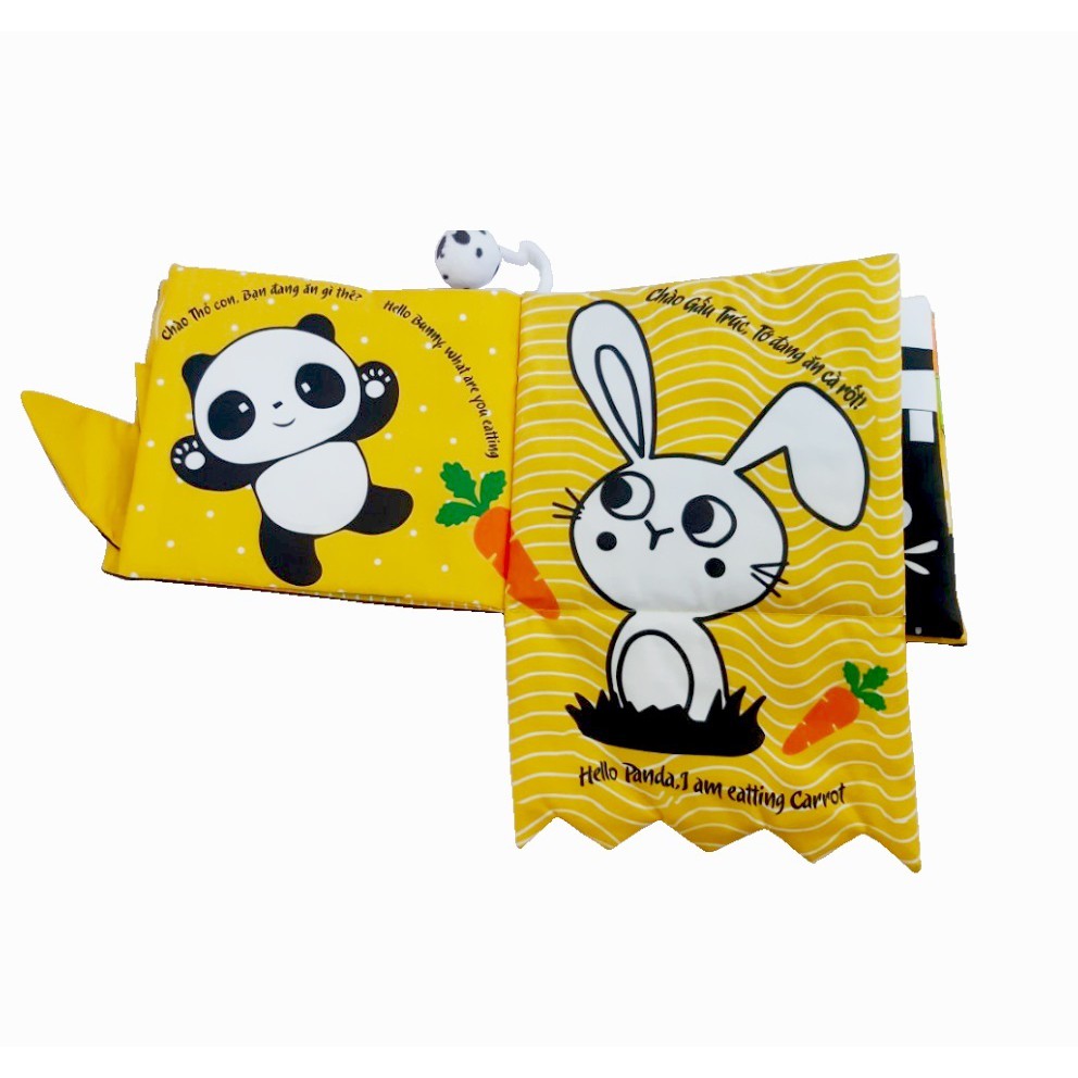 Combo bóng múi montessori và sách vải tương tác kích thích thị giác TONYKIDS Xin chào gấu trúc