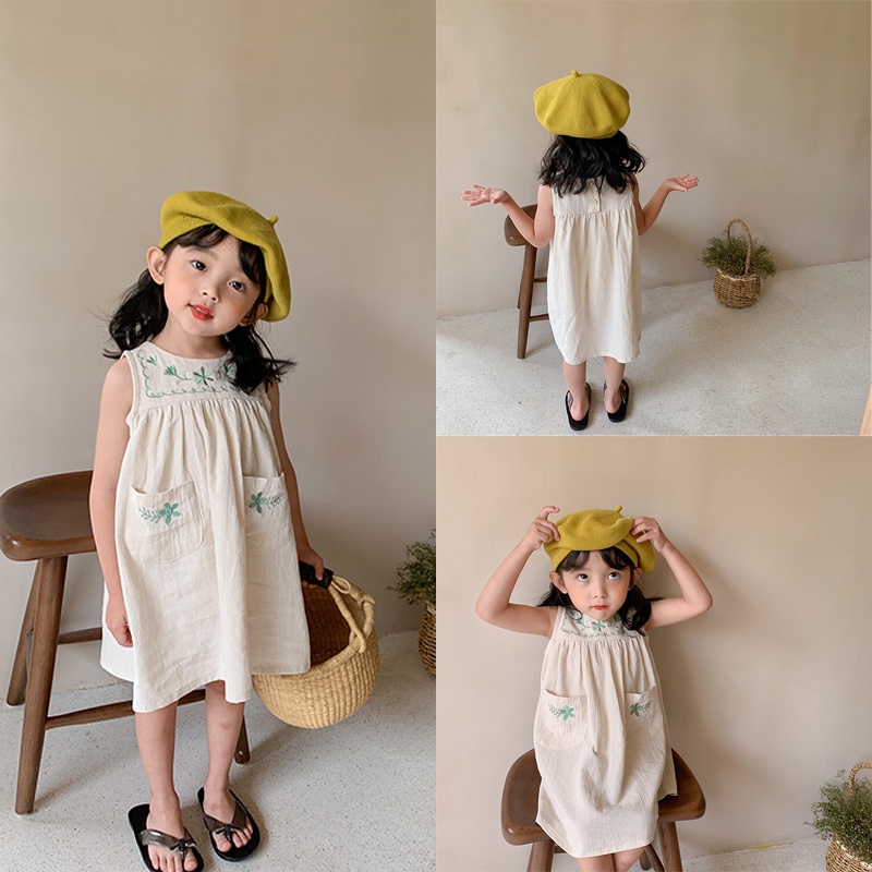 Bộ Váy Không Tay Với Họa Tiết Hoa Dùng Cho Bé Gái Từ 2-6 Tuổi