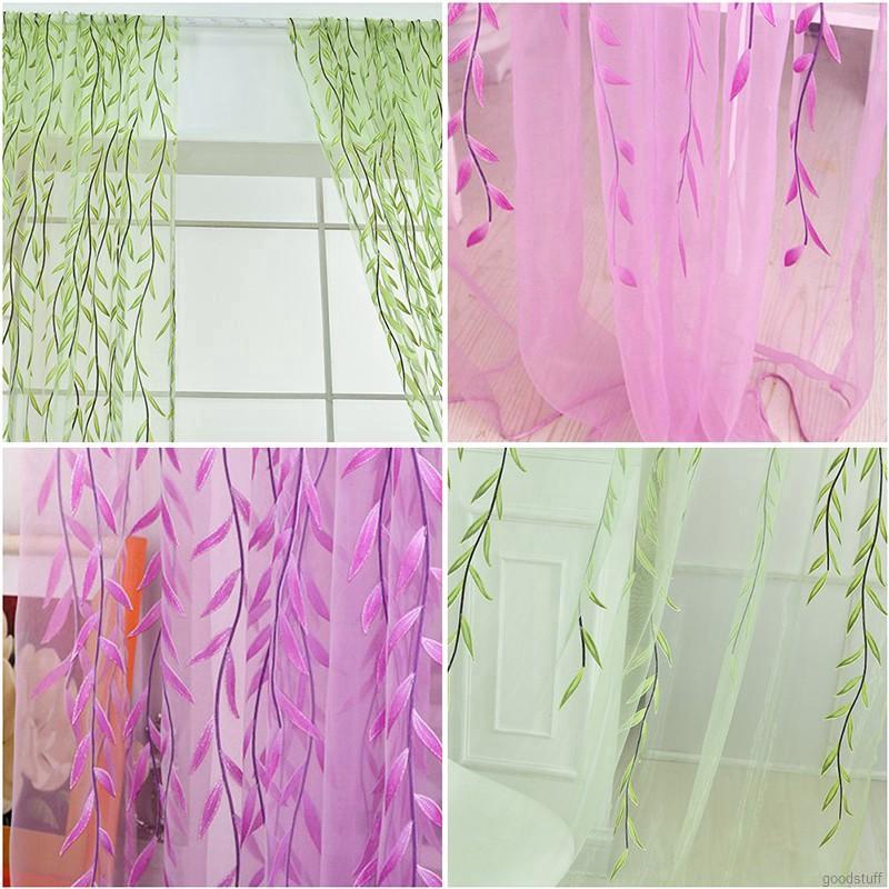 Màn cửa voan thêu lá liễu cực đẹp