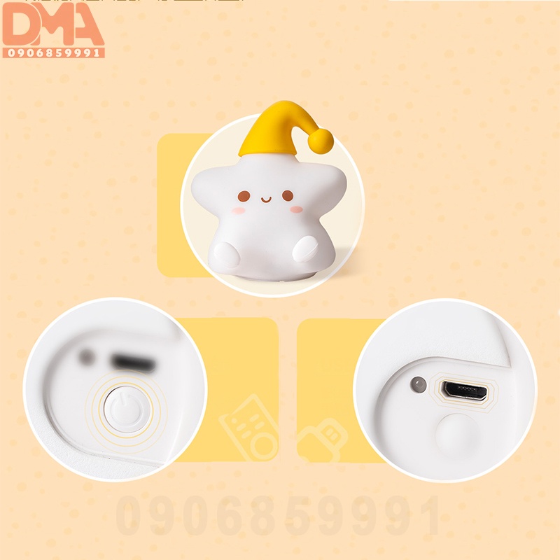 Đèn ngủ trang trí,đèn cảm ứng silicon hình sao dễ thương